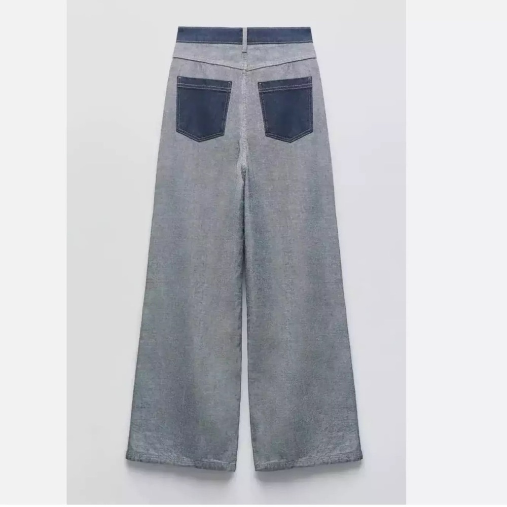 ZARA Inside Out Blue Denim Jeans Size 4 wide Leg High Rise Relaxed Pants  NWT - Picture 2 of 6